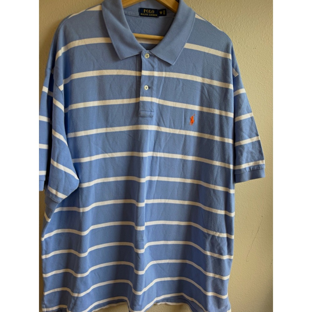 Polo Ralph Lauren Polo Shirt Men's 3XL Blue/White Striped Cotton Knit Logo